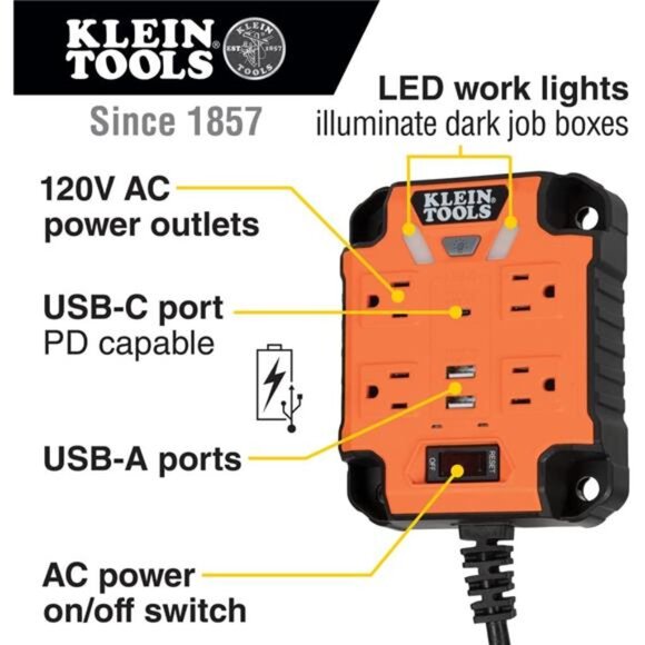 Tools 29601 Magnetic Power Strip with Surge Protector, Extension Cord - Picture 2 of 7